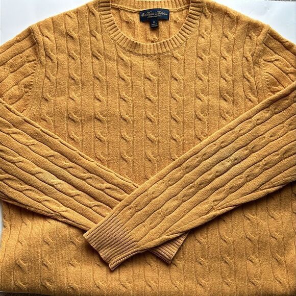 Men’s BROOKS BROTHERS Lambswool Cable Crewneck Sweater SIZE XL gold - Picture 4 of 7